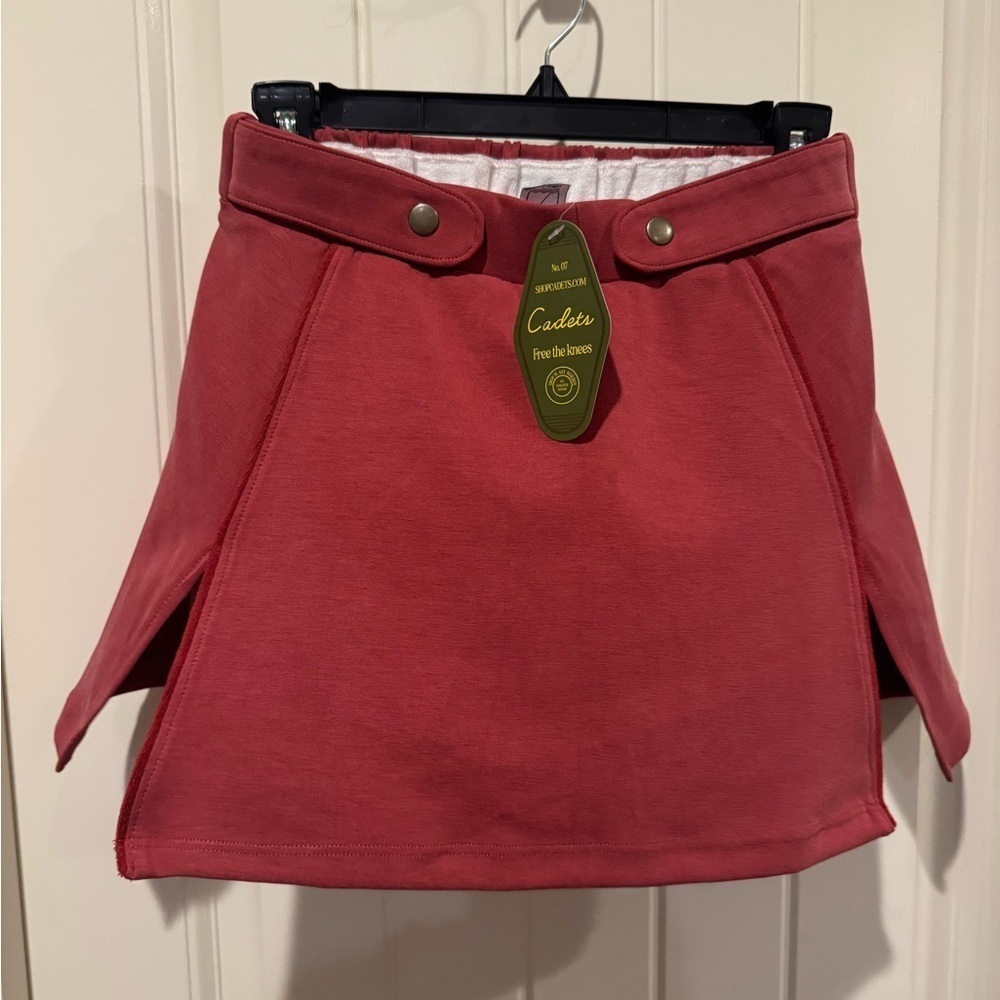 Red Mini Skirt with Button Waist Detail